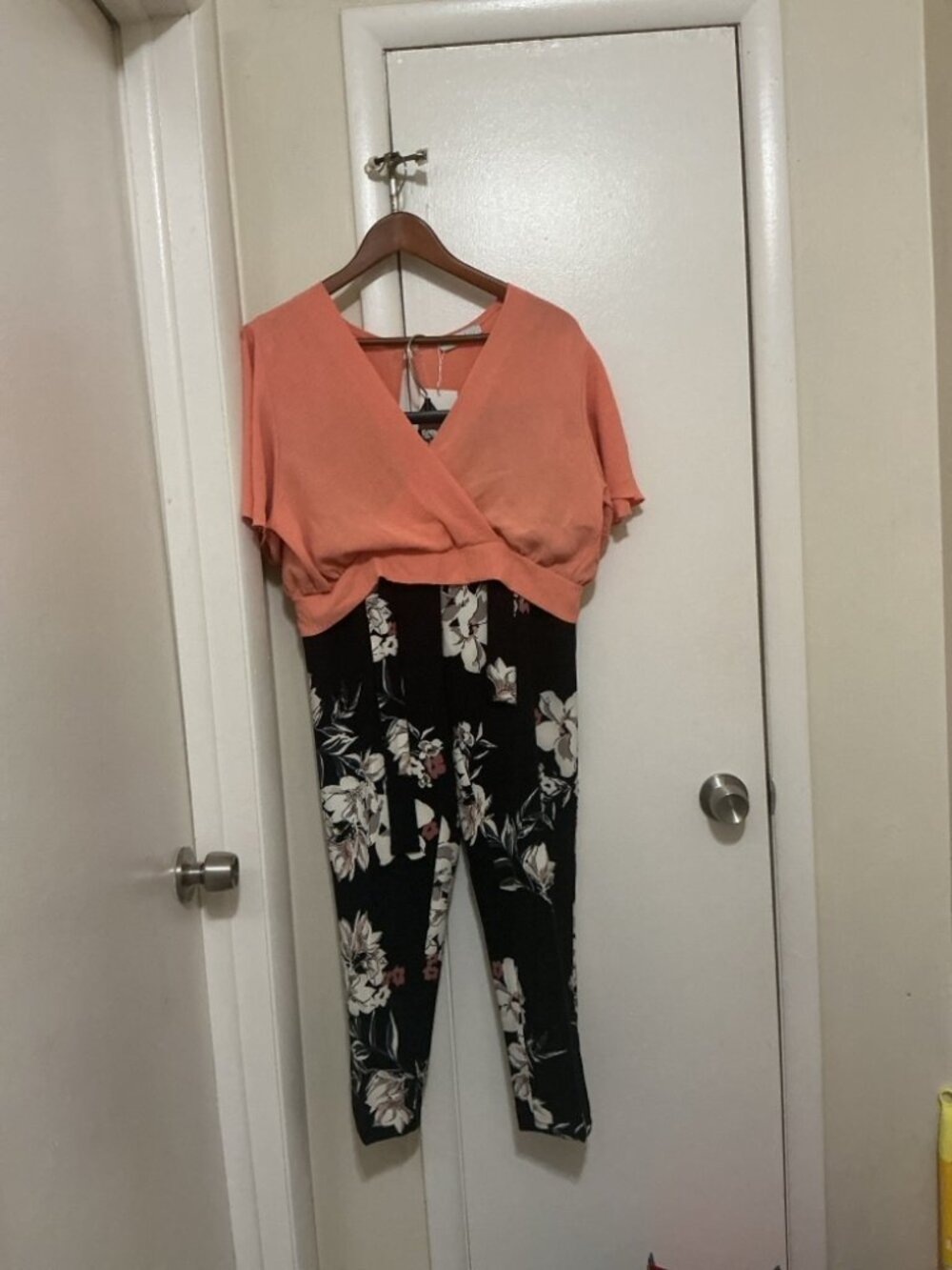 Coral Wrap Crop Top + Floral Pants Set